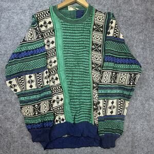Vintage Umberto Bilancioni Sweater‎ Mens XL Green Blue 90s Cosby Dad Retro